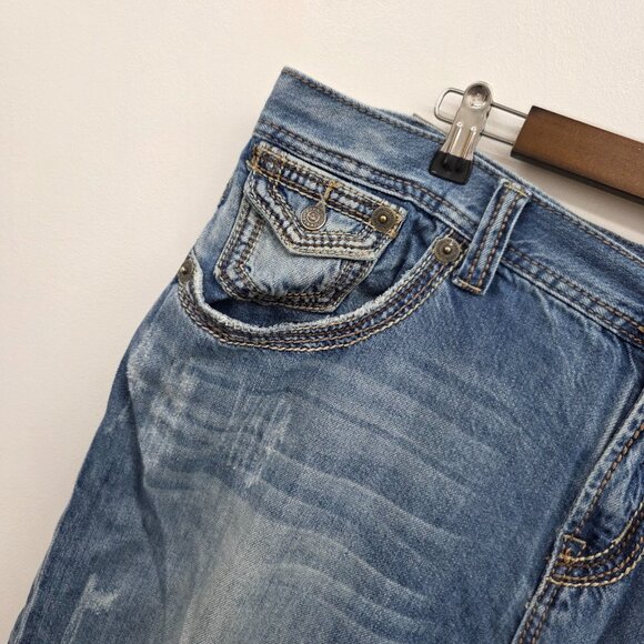 Seven7 Distressed Straight Leg Jeans Medium Wash Contrast Stitch Men’s 40x32 - Picture 5 of 16